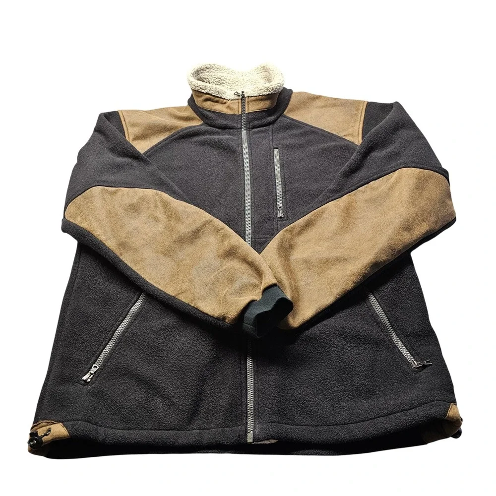 Kuhl Alpenwurxs Fleece Jacket Mens L Black Brown Full Zip Sherpa Collar Outdoor